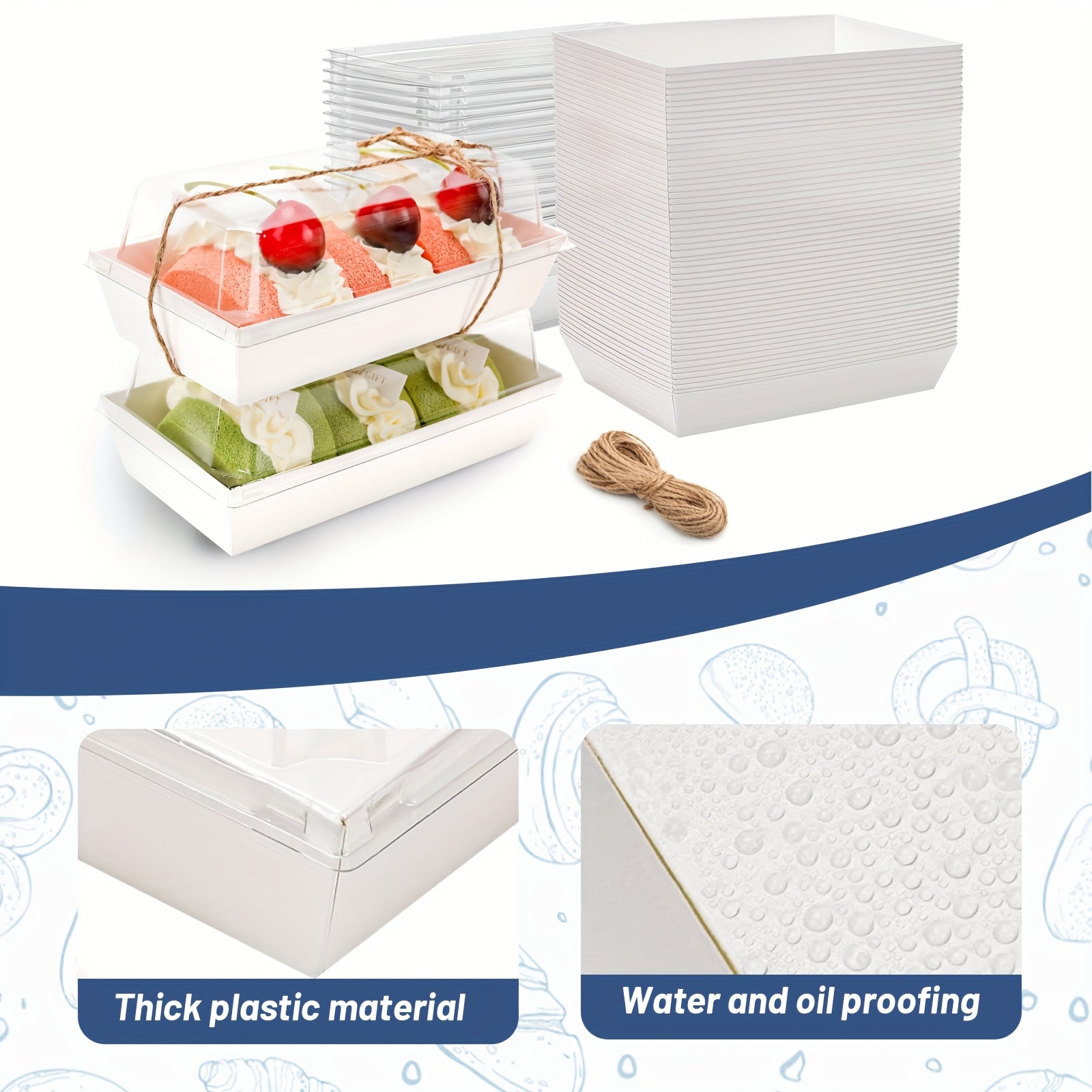50/100pcs, White Transparent Cooked Food Box, Bread Box with A Window, Equipped with Twine, for Cakes, Pies, Cookies And Other Pastries, for Birthday Parties, Friends Gatherings, Christmas, Halloween, Easter, Thanksgiving
