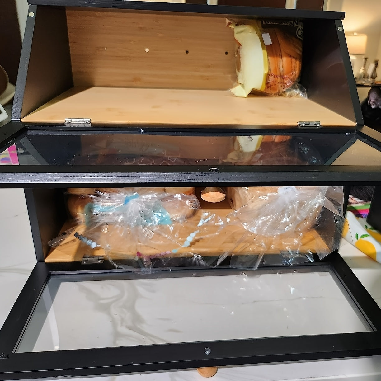 Premium Countertop Bread Storage Box – fresh-bread countertop organization, Double Layer Large Bread Box for Kitchen Counter Wooden Large Capacity Bread Storage Bin, designed for American homes, daily convenience and practical gifting