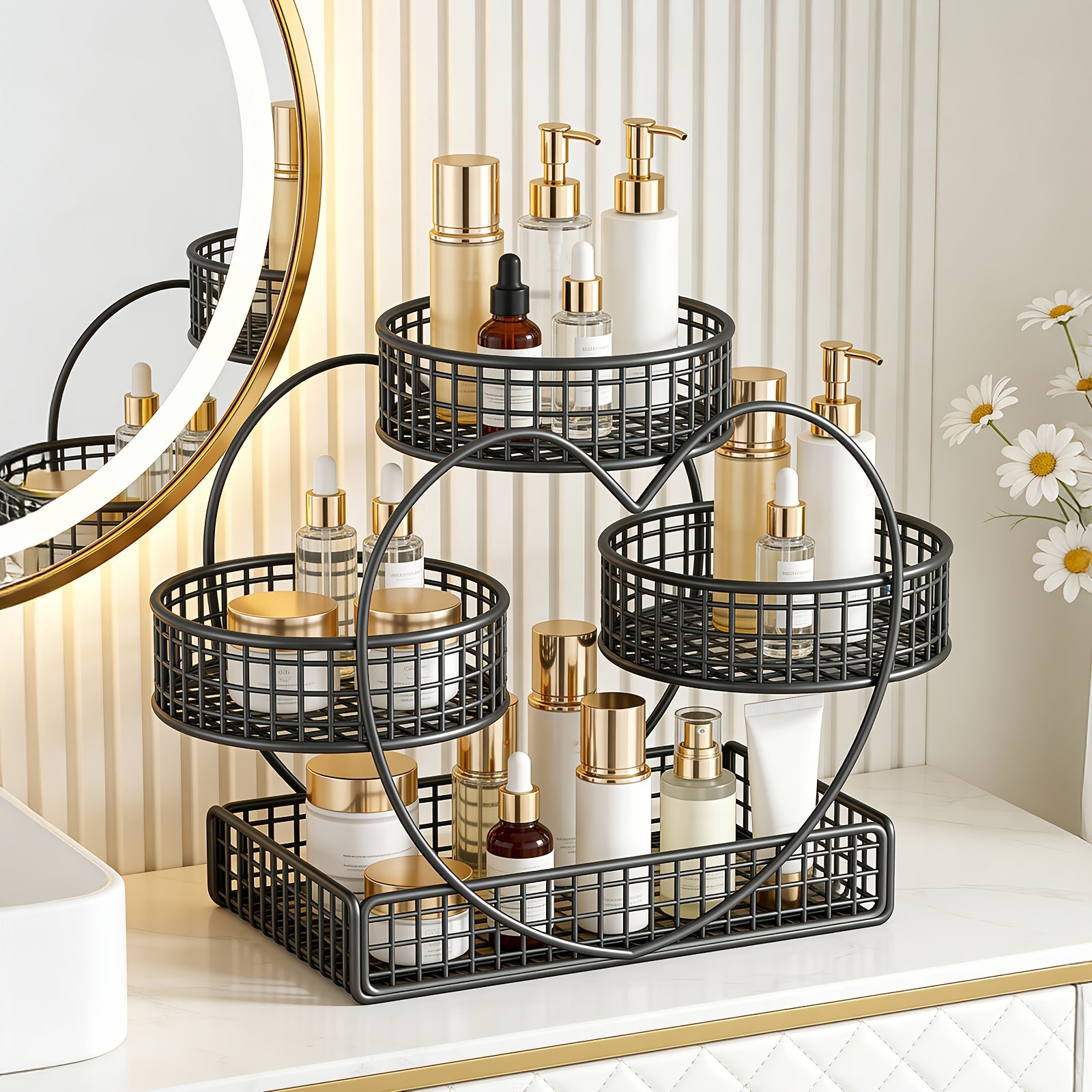 Versatile Home Storage Organizer – space-saving everyday organization, Three-tier Countertop Cosmetic Organizer with 8 Transparent Storage Pouches for Earrings necklaces rings Featuring, designed for American homes, daily convenience and practical gi