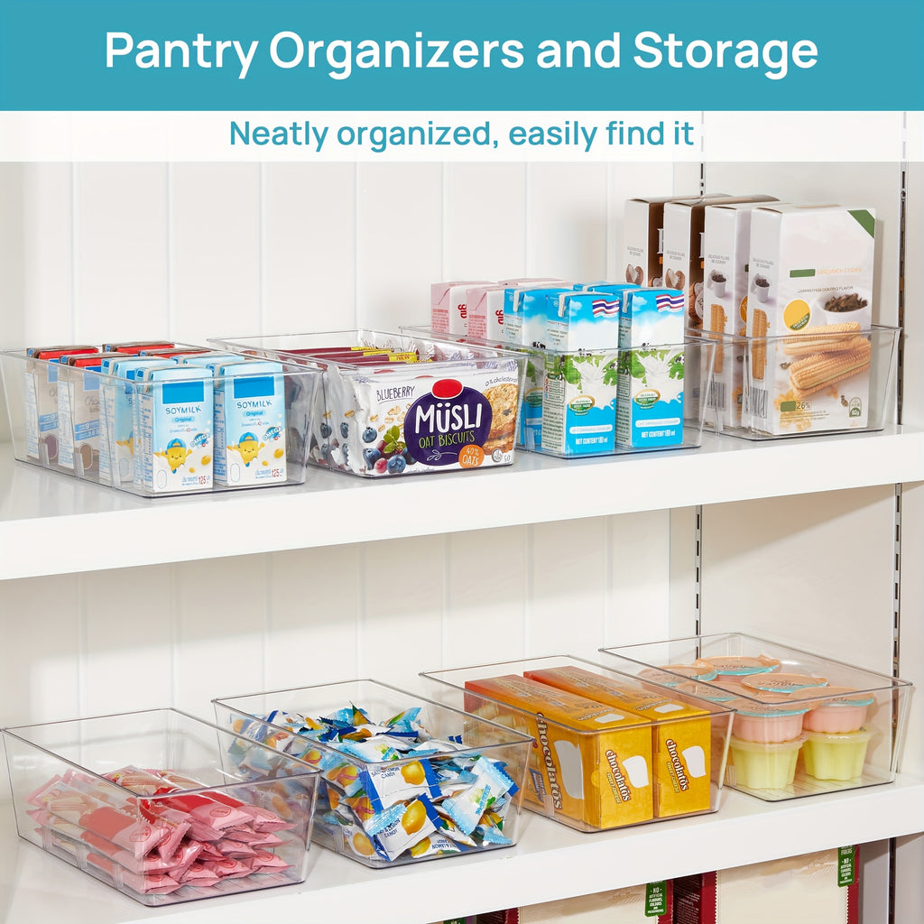Kitchen Essential – [8 Transparent Storage Bins] Set of 8 Transparent Storage Bins for Organizing Food in The Pantry, Kitchen, Refrigerator, And Cabinets, Featuring 4 Compartments for Packet