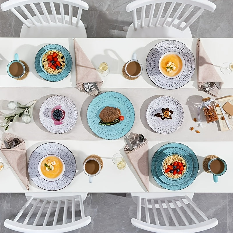 [Gifts For Weddings] Zenora 32pcs Ceramic Dinnerware Set, Embossed Modern White Porcelain Plates And Bowls For Dinner And Dessert, Microwave & Dishwasher & Oven Safe, Durable Tableware, Home Kitchen & Restaurant Use And Family Serving/ Gifts For Weddings