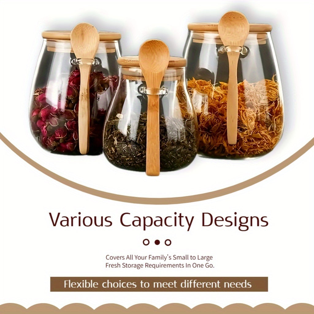 2pcs Set Sealed Glass Storage Jar with Spoon, Reusable Flip Top Round Container, Hand Wash Multipurpose for Coffee, Sugar, Tea, Salt, Candy, Spices - Ideal for Home, Restaurant, Food Trucks