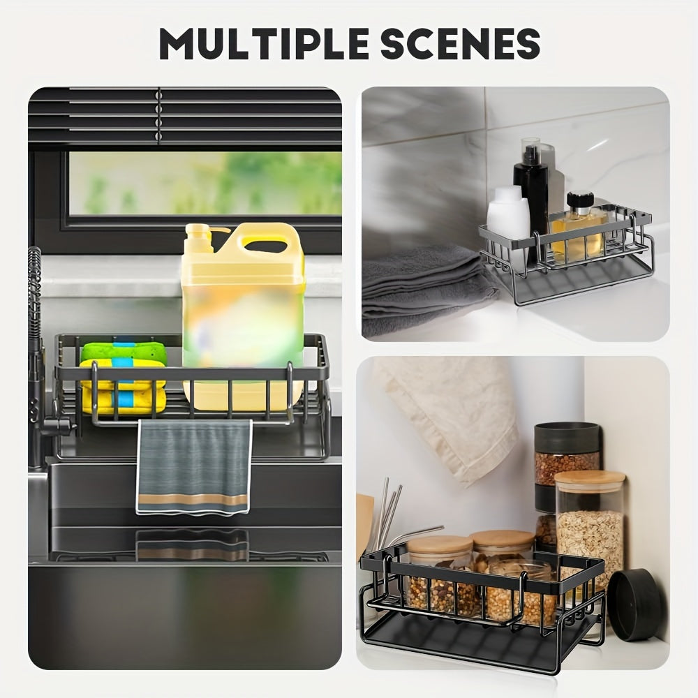 Kitchen Essential – 1pc Stainless Steel Kitchen Sink Caddy with Drainage, 304 Stainless Steel Kitchen Sink Organizer with Removable Brush Holder, Sink Caddy with Drainage for Dishwashing Bru