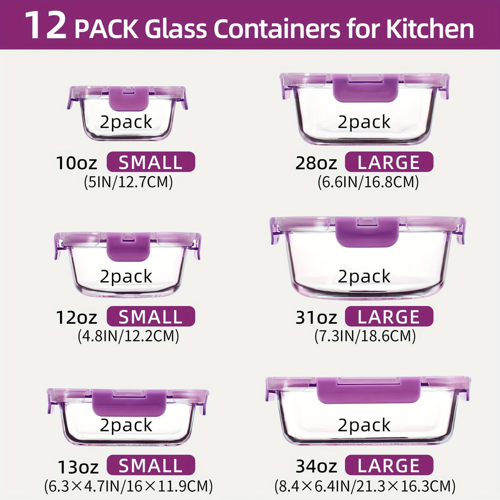 Smart 24pcs Glass Meal Prep Container Set – leak-resistant reusable meal prep, 24pcs 12 Lids 12 Glass Bowl Borosilicate Glass Food Storage Containers with Airtight Lids, designed for American homes, daily convenience and practical gifting