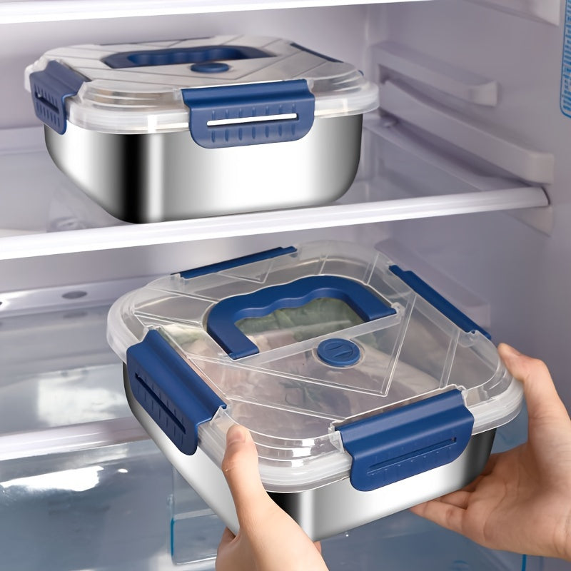 Modern 87 Oz Refrigerator Storage Organizer – easy-access fridge organization, Extra-Large Stainless Steel Food Storage Container 60 87 Oz with Blue Lid - Leak-Proof, designed for American homes, daily convenience and practical gifting