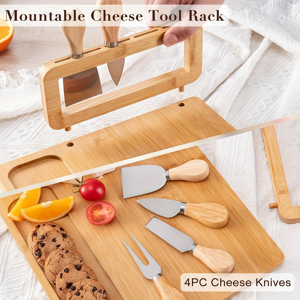 Compact Home Storage Organizer – space-saving everyday organization, Bamboo Charcuterie Board Set with 4 Stainless Steel Knives Magnetic Holder - Large Divided, designed for American homes, daily convenience and practical gifting
