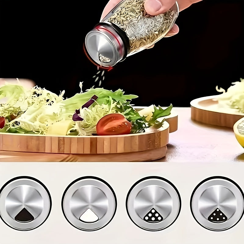 A Set Of 6/12 Glass Spice Jars with A Rotating Base, Featuring A 360° Rotating Design for Space-saving Kitchen Storage. Transparent Glass Jars Provide Visual Organization And Easy Access, While The Stainless Steel Lids Seal to Keep The Seasoning Neat