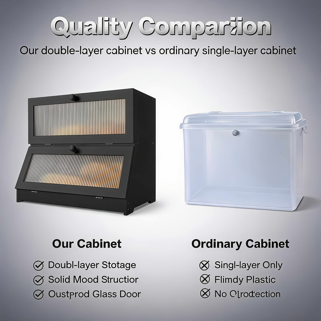 Bread Bin & Bread Bins for Kitchen, Double-tiered Black Wooden Bread Bin, Large-capacity Bread Storage Box Ideal for Kitchen Counters