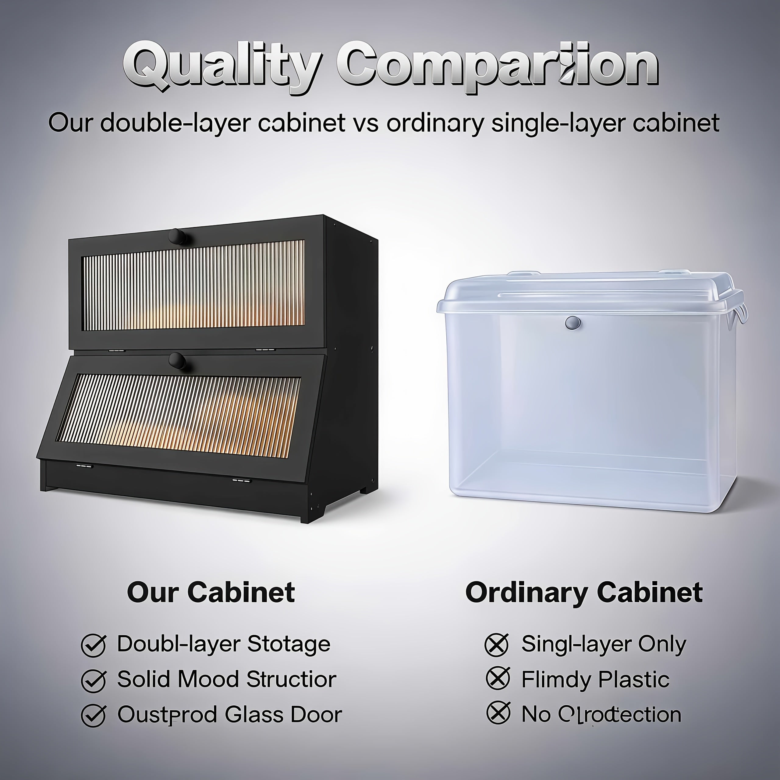 Bread Bin & Bread Bins for Kitchen, Double-tiered Black Wooden Bread Bin, Large-capacity Bread Storage Box Ideal for Kitchen Counters