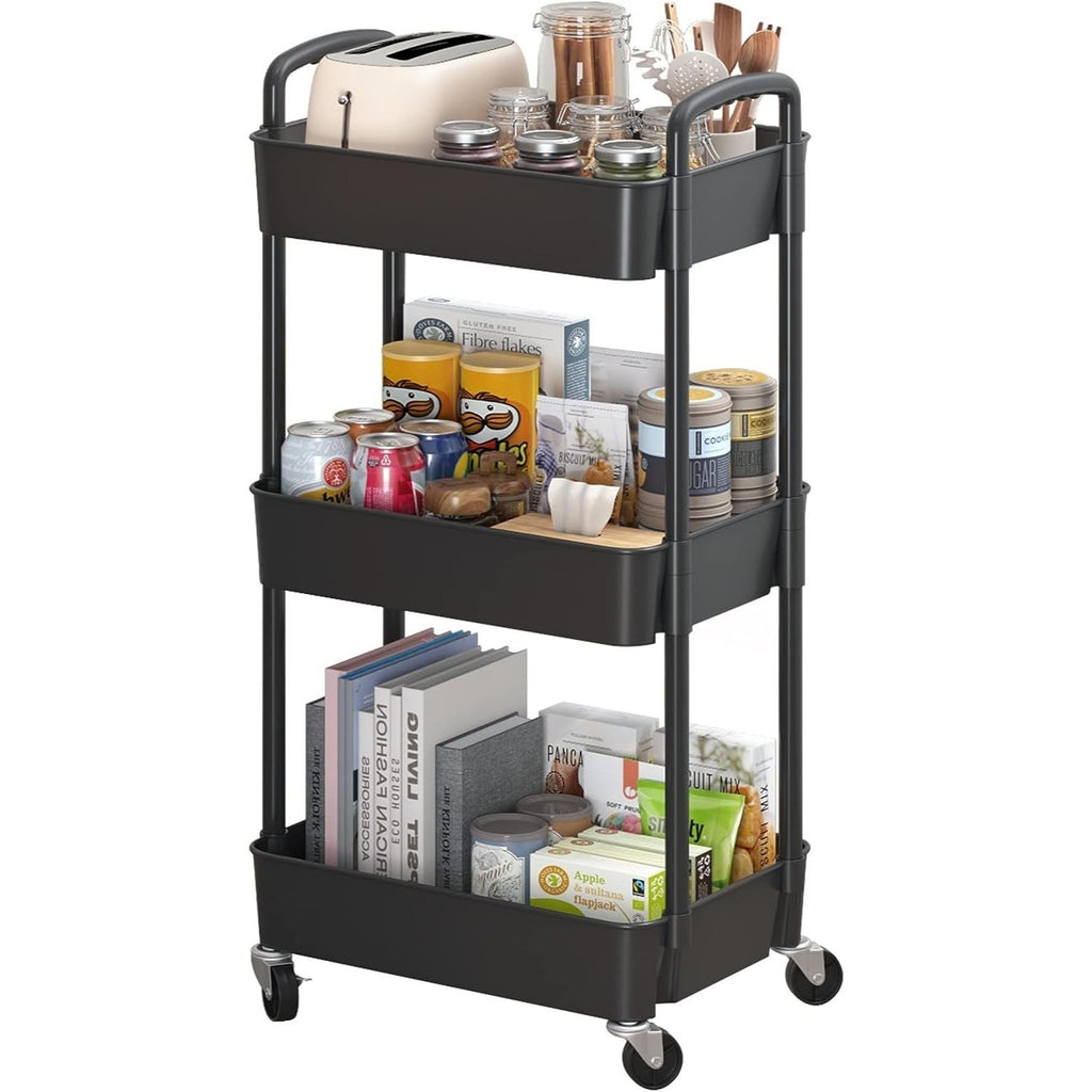 Smart Adjustable Home Storage Rack – durable multi-purpose storage, 3-Tier Plastic Rolling Utility Cart with Handle Multi-Functional Storage Trolley for Office Living Room, designed for American homes, daily convenience and practical gifting