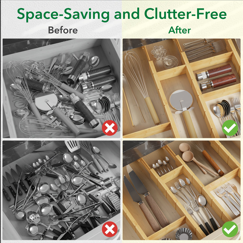 Smart Stackable Storage Drawer – smooth-access cabinet organization, 4 Dividers with 9 Inserts Bamboo Drawer Separators Including Inserts And Tags Kitchen Adjustable, designed for American homes, daily convenience and practical gifting