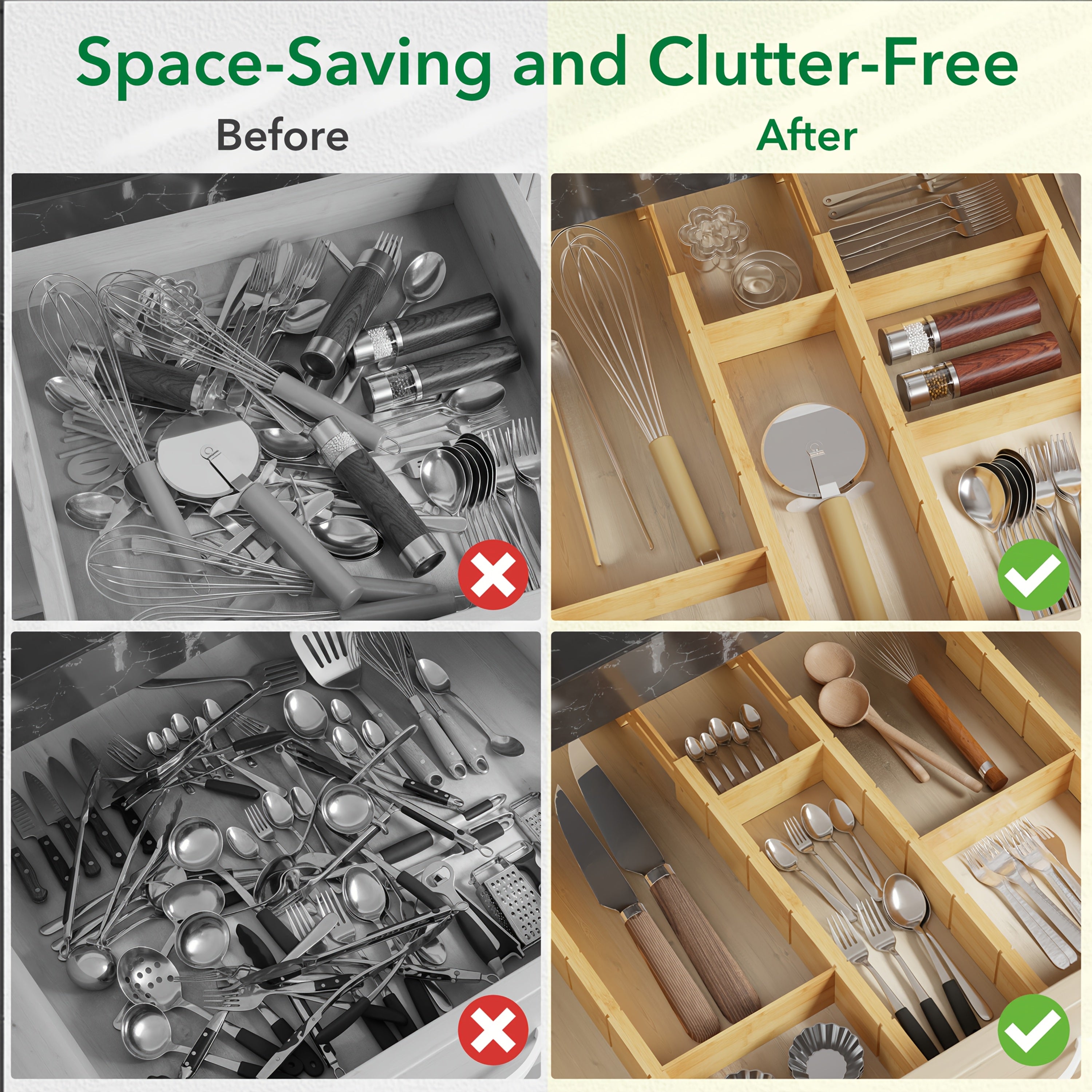 Smart Stackable Storage Drawer – smooth-access cabinet organization, 4 Dividers with 9 Inserts Bamboo Drawer Separators Including Inserts And Tags Kitchen Adjustable, designed for American homes, daily convenience and practical gifting