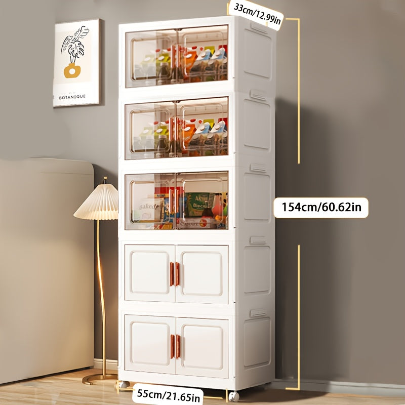 Home Organizer – Stackable Plastic Storage Cabinet with 2 to 5 Tiers Featuring Doors And