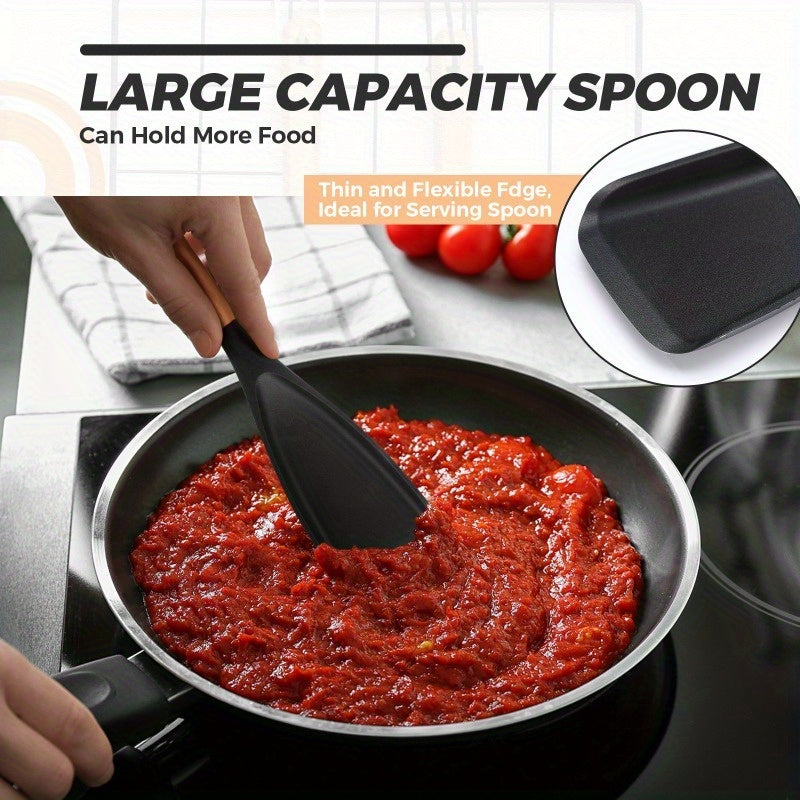 Compact 2/4pcs Kitchen Cookware Set – versatile meal preparation, 2 4pcs Cooking Spoon for Nonstick Cookware 12-Inch Silicone Spoon with Wooden Handle for, designed for American homes, daily convenience and practical gifting