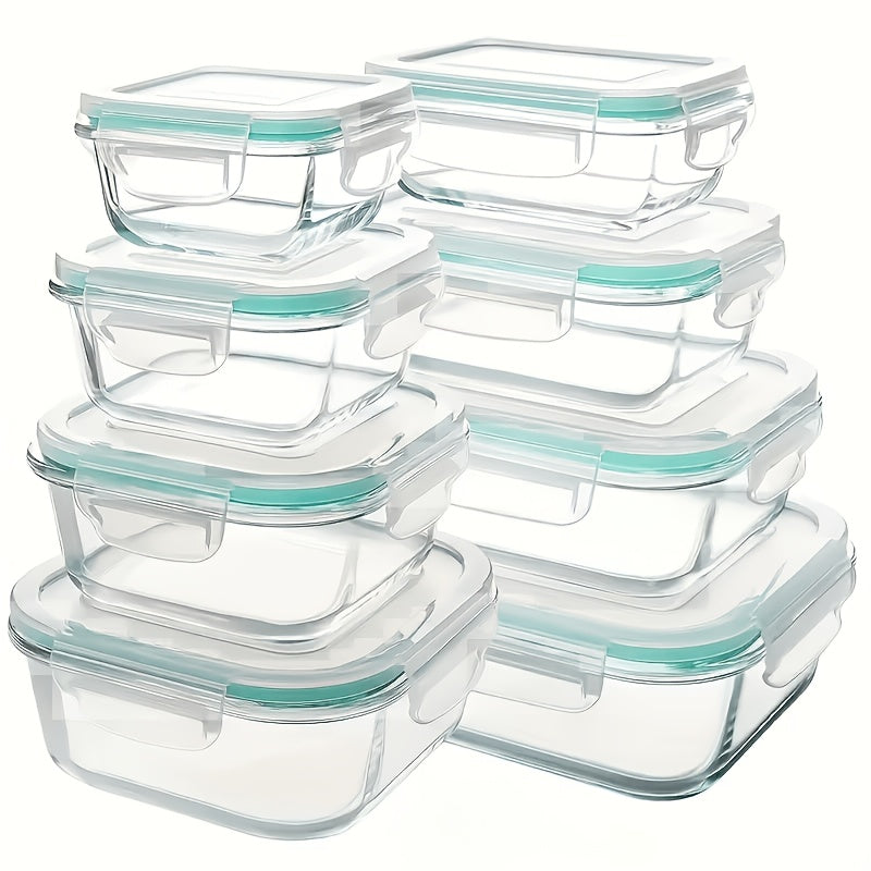 16pcs Glass Food Storage Set-perfect For Meal Prep And Kitchen Organization. Leak-proof, Airtight Glass Lunch Boxes (8 Containers + 8 Lids) Suitable For Use In The Microwave, Oven, Refrigerator, And Dishwasher. Ideal For Office Lunches.