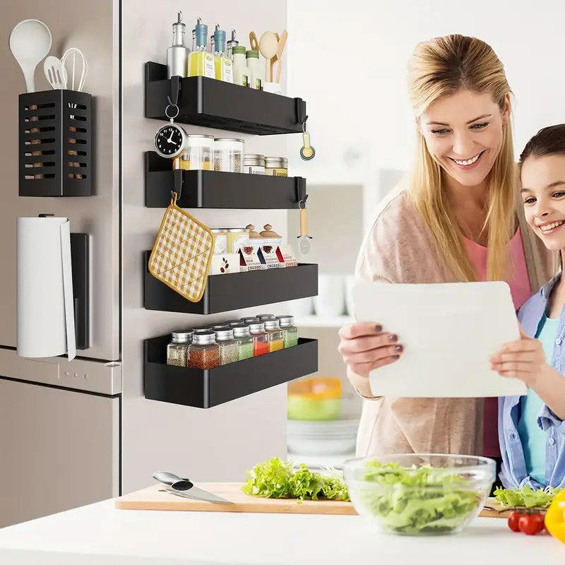 [Magnetic Storage Baskets] 2pcs Magnetic Storage Baskets No Drill Refrigerator Rack Kitchen Seasoning Holder Bathroom Toiletries Organizer for Fridge Microwave Oven Condiment Shelf 2pcs Movable Seasoning Organizer for Cans Drinks Wine