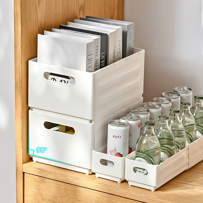 Compact 2/3pcs Stackable Storage Drawer – smooth-access cabinet organization, 2 3pcs Expandable White Foldable Stackable Plastic Bin - Adjustable Shelf Baskets Storage Containers, designed for American homes, daily convenience and practical gifting