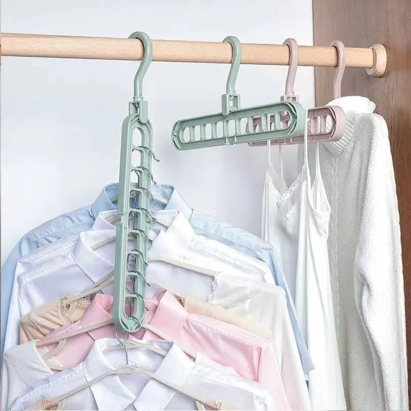 Set of 5 Sturdy Foldable Plastic Hangers Featuring 9 Holes - Designed to Prevent Slipping, These Porous Hangers Are Ideal for Organizing Clothes in Closets, Wardrobes, And Dorm Rooms While Saving Space