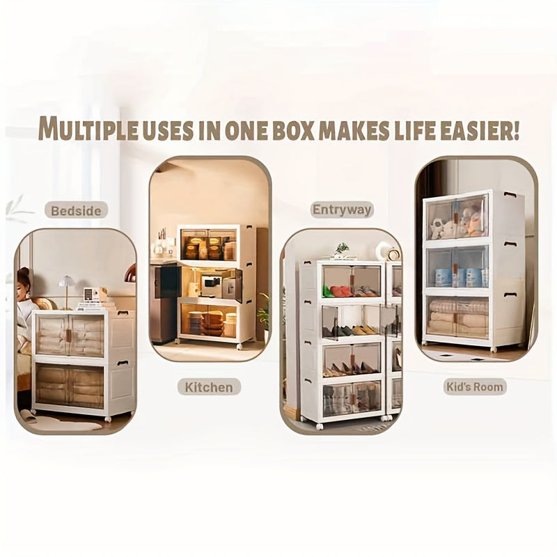Space-Saving Stackable Home Storage Bins – portable space-saving storage, 1 2 3 4 5 Layers Collapsible Lockers Plastic Clutter Storage Boxes with Doors, designed for American homes, daily convenience and practical gifting