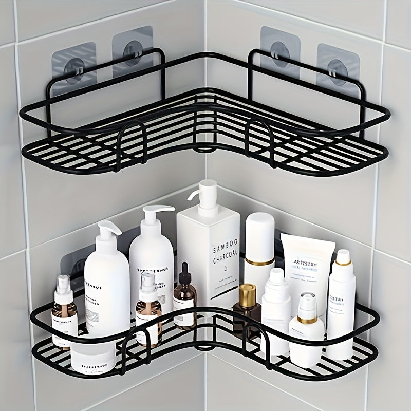 Bathroom Organizer – Anti-Rust Stainless Steel Corner Shower Shelf- Multi-Compartment Wall-Mounted Bathroom Organizer for Shampoo, Toner, and Cosmetics, Space-Saving Design, Durable Black Fi