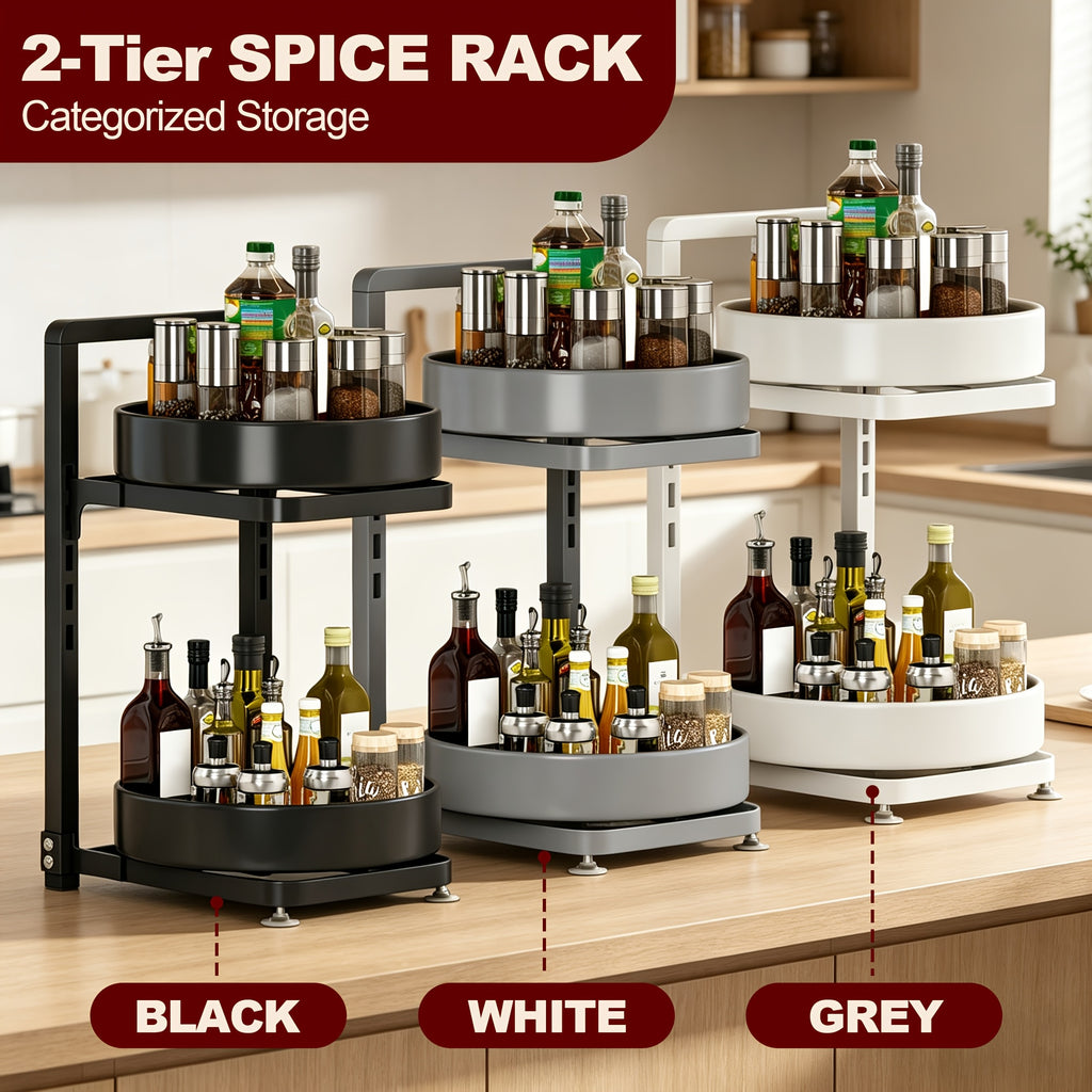 Smart 2/3tier Glass Spice Jar Set – clear reusable pantry storage, 2 3tier Rotatable Kitchen Spice Rack Gray Black White Adjustable Height Metal Rotating Table, designed for American homes, daily convenience and practical gifting