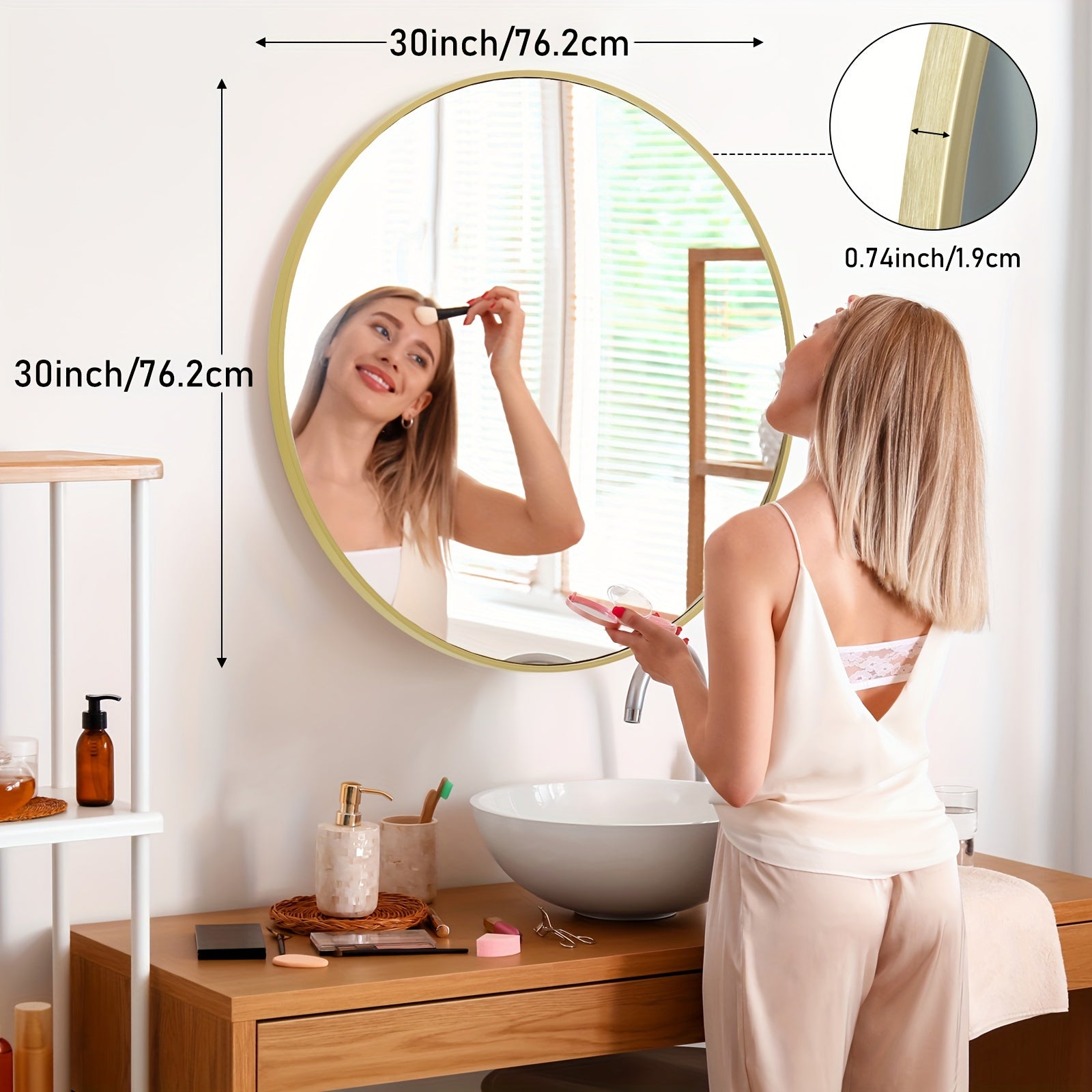 Area Rug – comfortable decorative floor coverage, Round Metal Wall Mirror with - Matte Frame
