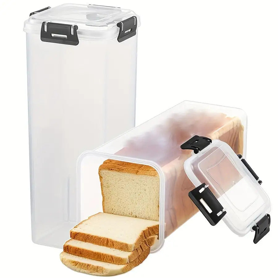 1pc Plastic Bread Box with Flip Lid- Freezer Safe Rectangular Bread Storage Container, Reliable Sealing, Suitable for Kitchen Freshness- Upgraded Locking Bread Storage Box