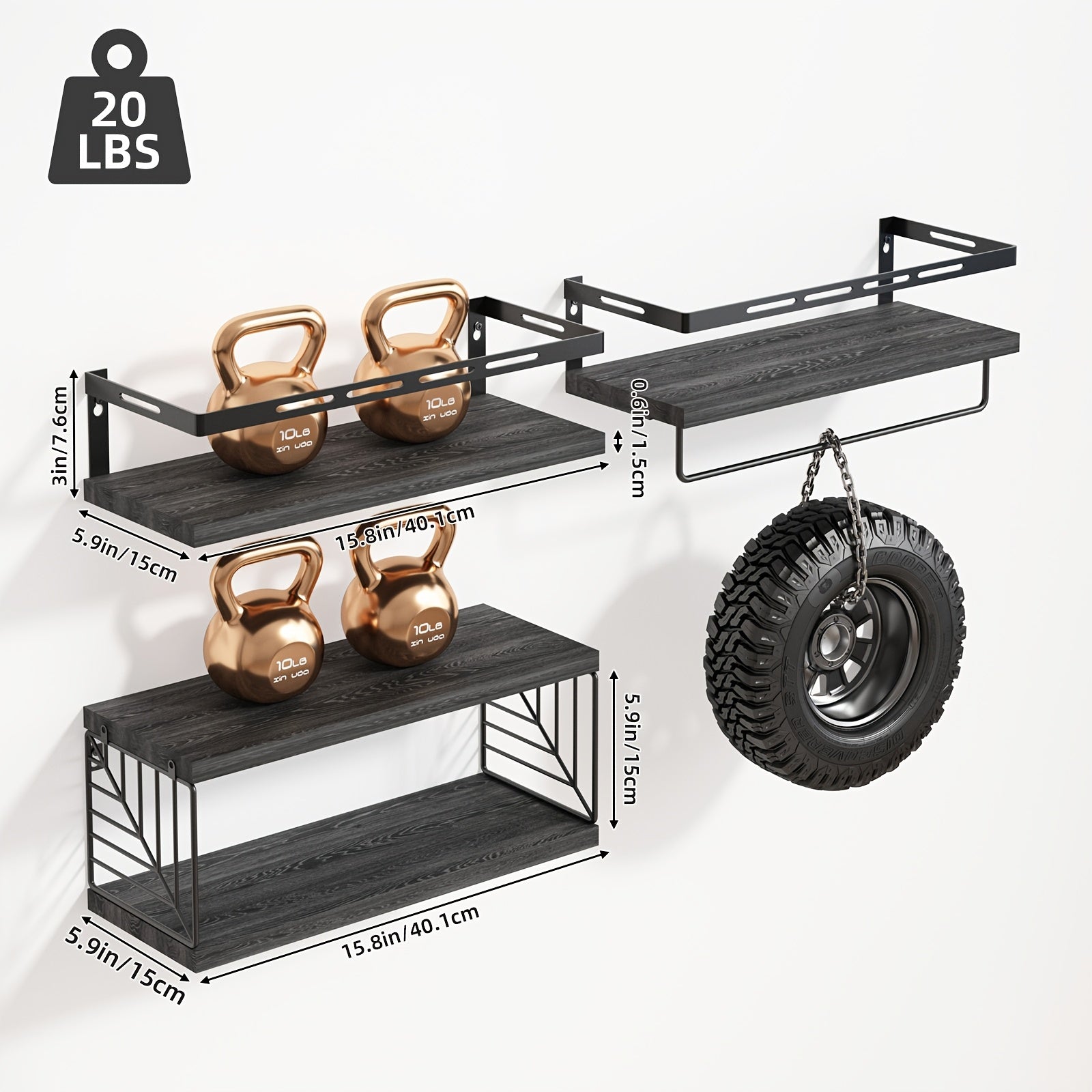 Heavy-Duty 1 Tier Adjustable Home Storage Rack – durable multi-purpose storage, TOMNK 3 1 Tier Floating Shelves for Wall with Black Metal Guardrail And Storage, designed for American homes, daily convenience and practical gifting