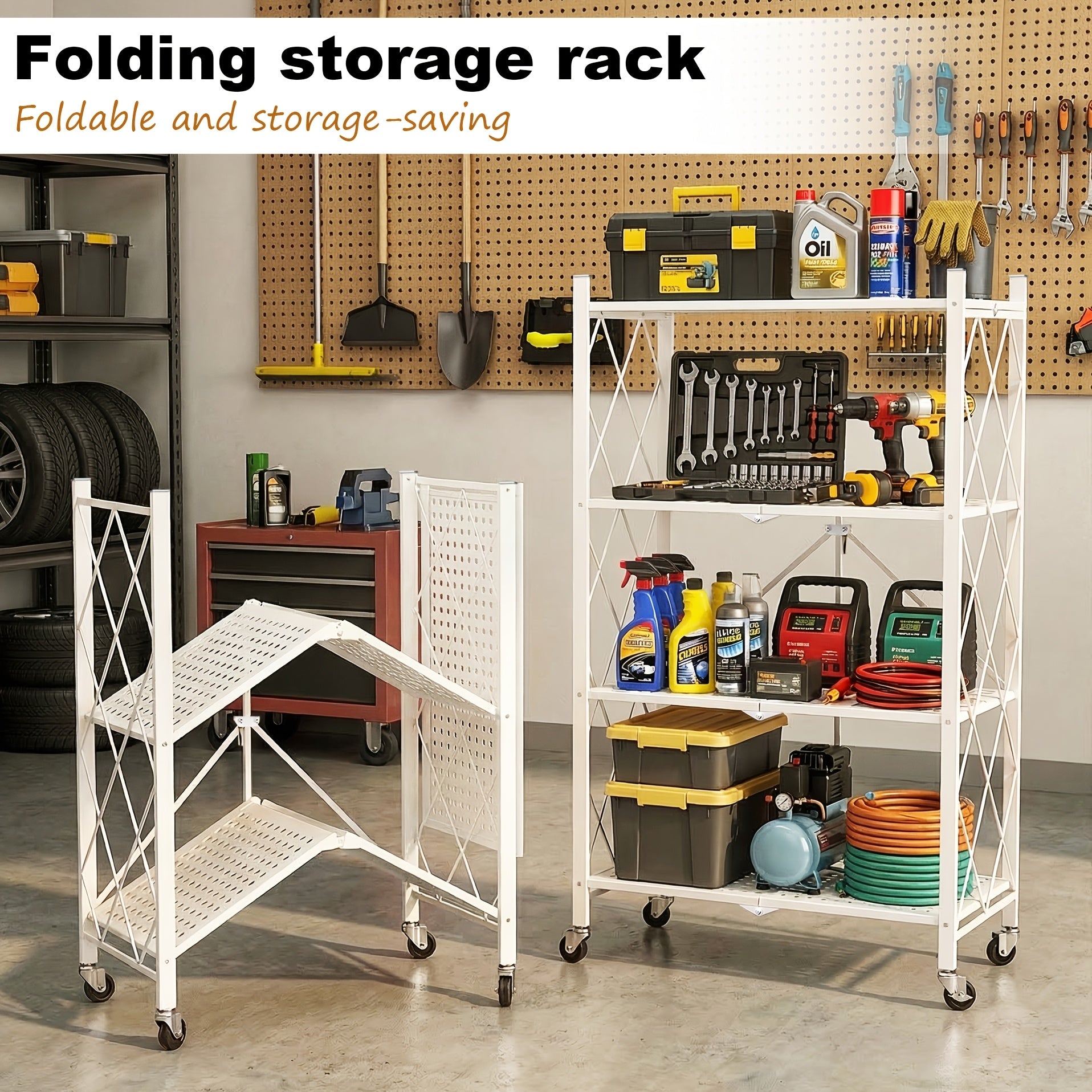 Premium Adjustable Home Storage Rack – durable multi-purpose storage, Foldable Metal Storage Rack Requiring No Installation Designed with Foldable Lockable Casters Practical And, designed for American homes, daily convenience and practical gifting