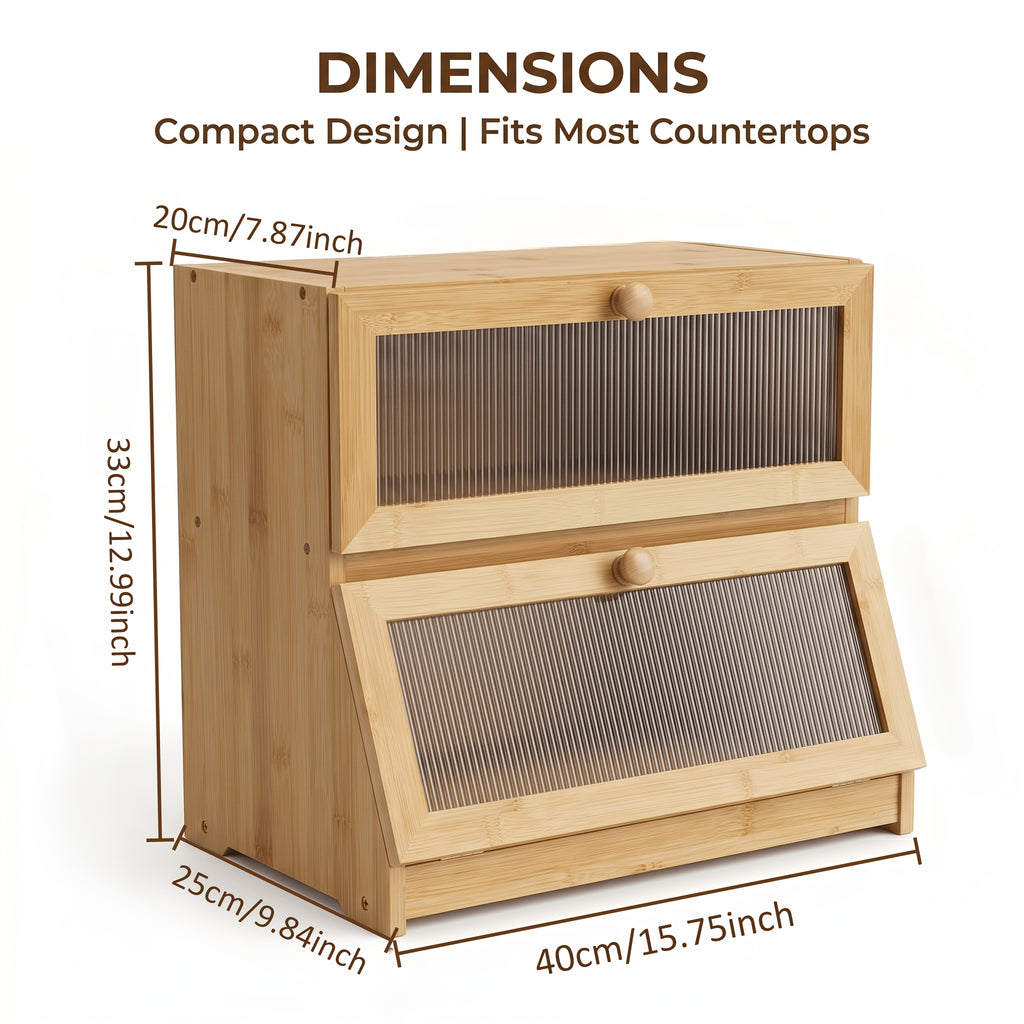 Versatile Countertop Bread Storage Box – fresh-bread countertop organization, 2-Tier Bamboo for bread Box Roll-Top Doors No Cross Flavor Natural Bamboo Countertop Food, designed for American homes, daily convenience and practical gifting