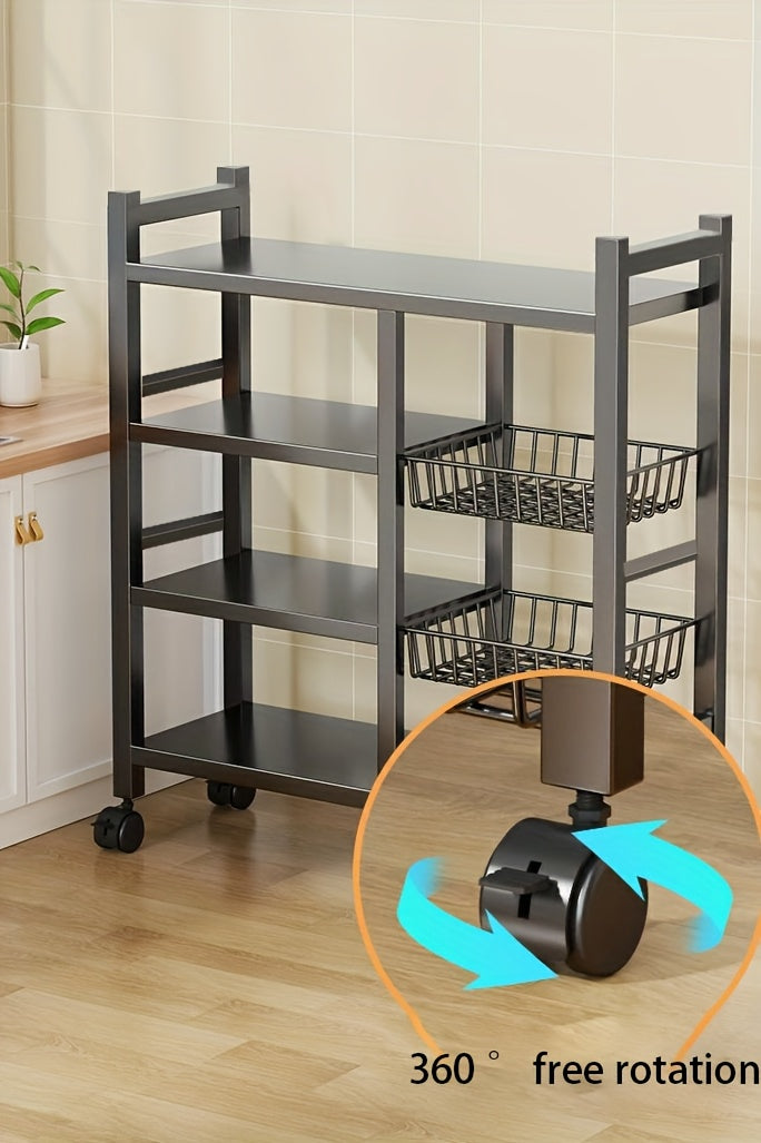 Smart 1pc Adjustable Home Storage Rack – durable multi-purpose storage, 1pc Movable Storage Rack Adjustable 4-Storey Kitchen Shelf with 3 Wire Baskets Kitchen Organizer, designed for American homes, daily convenience and practical gifting