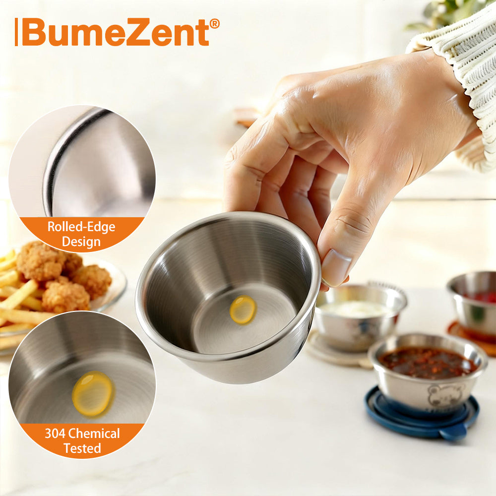 BUMEZENT BZ 10/5pcs Sauce Cups with Lid, Durable 304 Stainless Steel Sauce Cups, Leak-Proof Reusable Small Bowls for Sauce, Dip, Salad Dressing, And Barbecue, Essential Kitchen Additions, Kitchen Additions