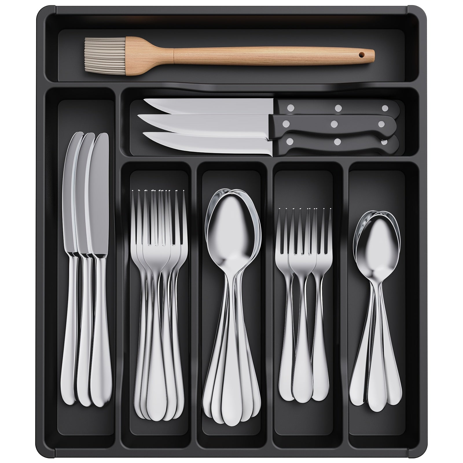 Home Organizer – 5 6 7 Compartment Silverware Drawer Organizer Tray Plastic Cutlery Storage