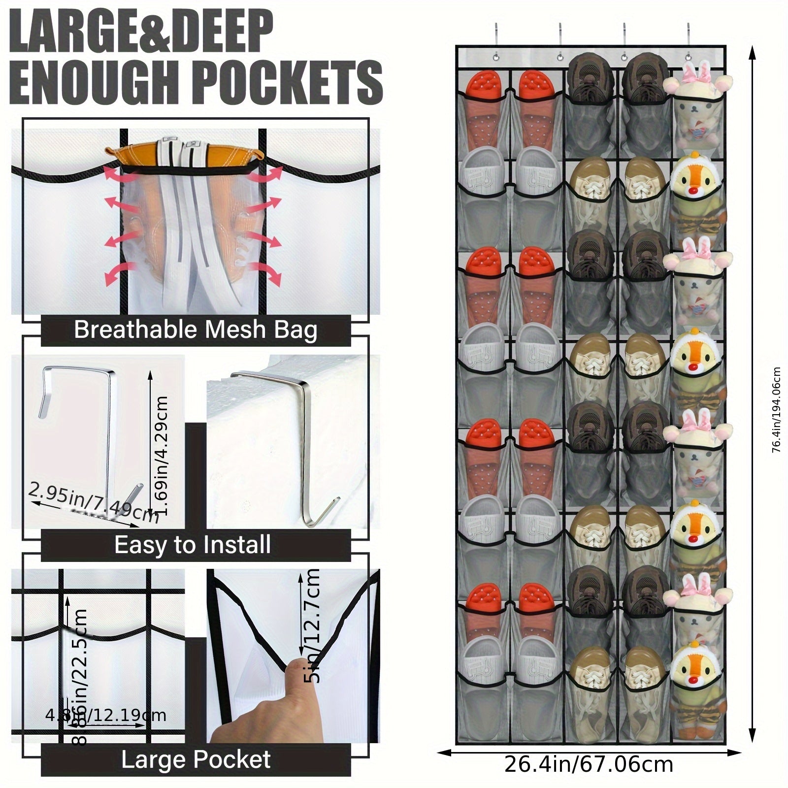 Heavy-Duty Home Storage Organizer – space-saving everyday organization, 40 Pocket Door Hanging Organizer with Slip Hooks - Heavy Duty Fabric Mesh Storage, designed for American homes, daily convenience and practical gifting