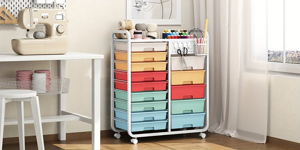 Space-Saving Pull-Out Cabinet Organizer – smooth-access cabinet organization, TOOLF 14-Drawer Rolling Storage Cart with Tabletop Pegboard Mobile Utility Cabinet on Wheels -, designed for American homes, daily convenience and practical gifting