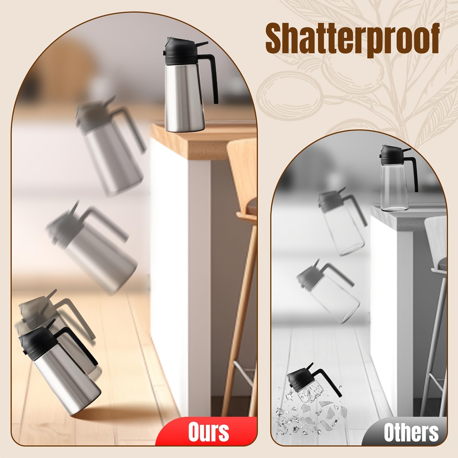 [Oil Bottle Sprayer Dispenser] Durable Oil Bottle With Stainless Steel Exterior And Ceramic-Coated Interior, 2-In-1 Olive Oil Sprayer And Dispenser, Suitable For Cooking, Kitchen, Barbecue, And Air Fryer