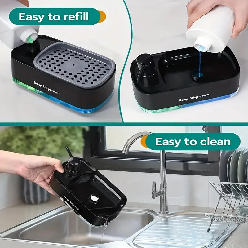 1pc Multi-Function Soap Dispenser with Built-In Sponge Holder - Leak-Proof Battery-Free Pump, Space-Saving Hygienic Hands-Free Design for Kitchen & Bathroom Countertop Organizer - Durable Rectangular Soap Dispensers for or Gift