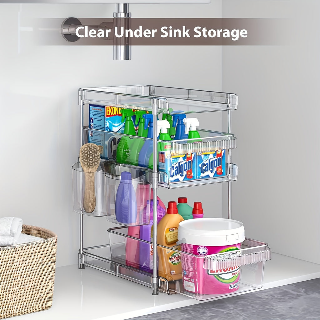 Compact 1pc Home Storage Organizer – space-saving everyday organization, 1pc Space-Saving Pull-Out Organizer - 3-Tier Clear Storage With Adjustable Dividers Multi-Purpose Slide-Out Under, designed for American homes, daily convenience and practical g