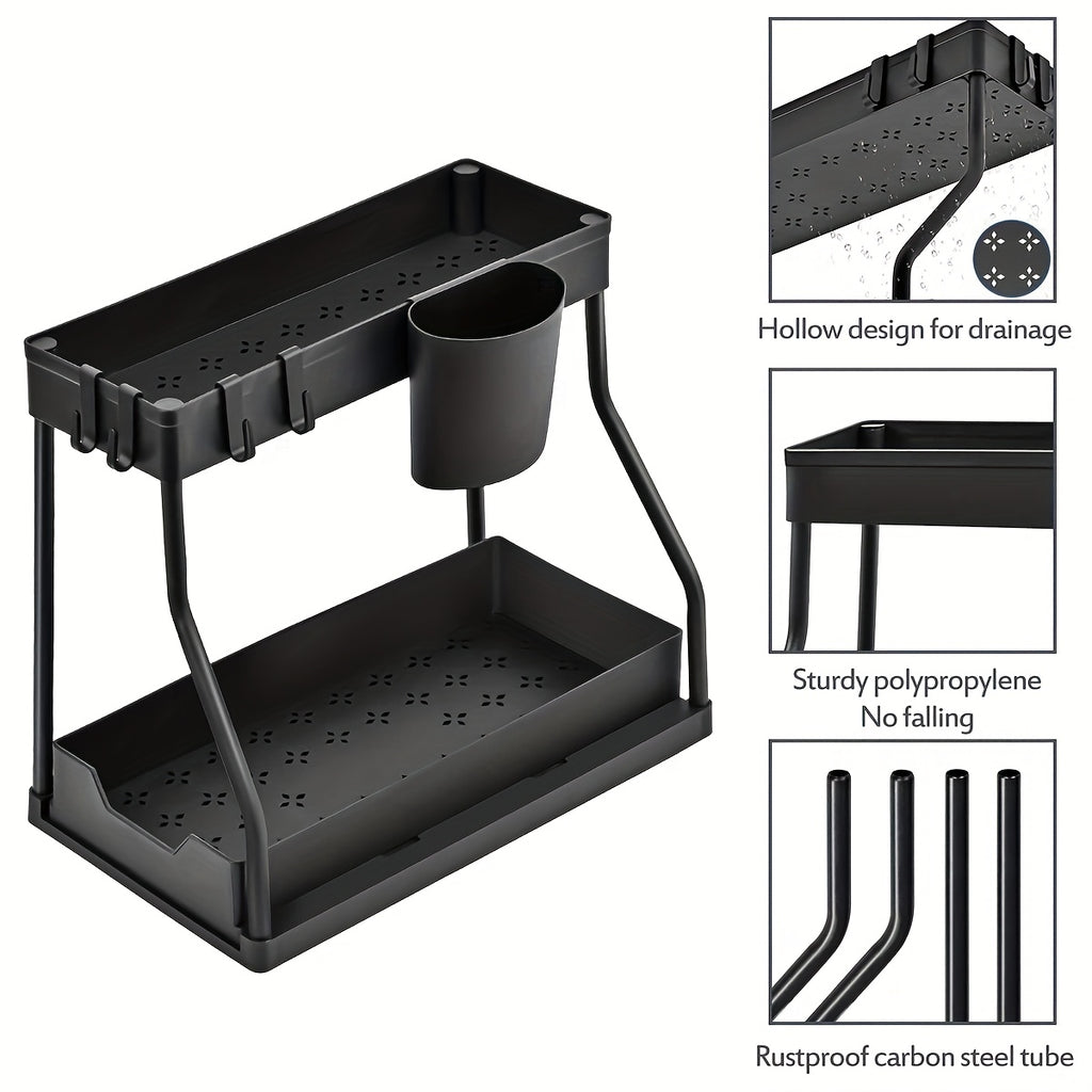 Two-Part Sliding Drawer Sink Storage Rack - Sturdy Shelves for Bathroom And Kitchen, Designed to Save Space with a Chic Appearance