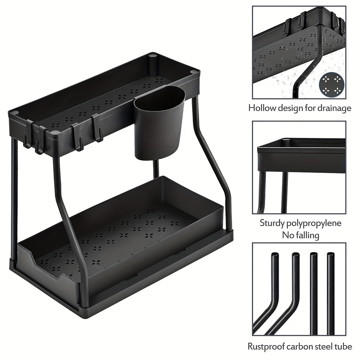 Two-Part Sliding Drawer Sink Storage Rack - Sturdy Shelves for Bathroom And Kitchen, Designed to Save Space with a Chic Appearance