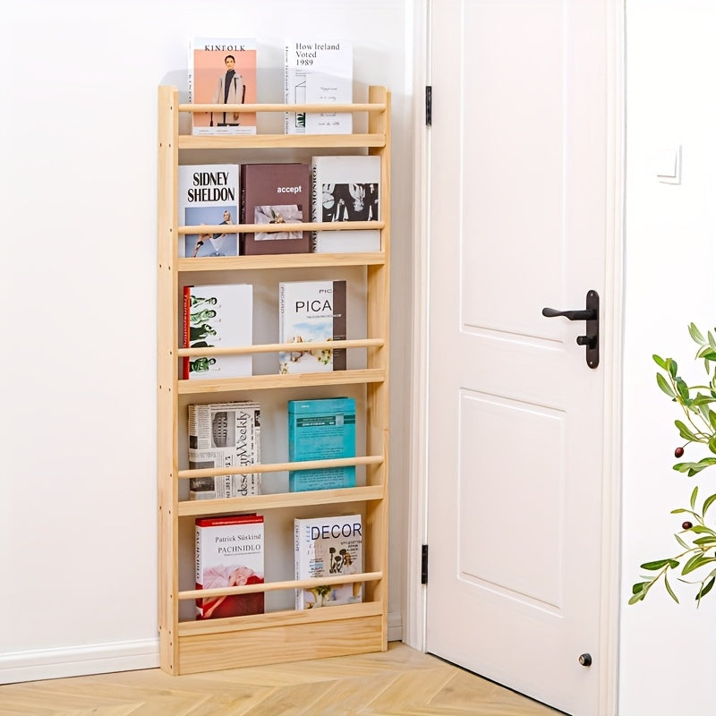 Home Storage Organizer – 2/3/4/5/6-Tier Solid Wood Bookshelf, 0 Formaldehyde, Over-the-Door Bookshelf, Ultra-Thin Narrow Design, Wall-Mounted Storage Shelf for Living Room, Study, Bedroom, S