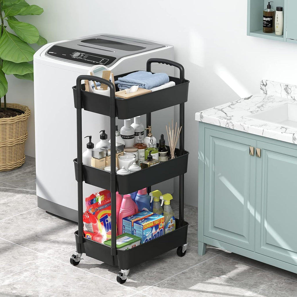 Smart Adjustable Home Storage Rack – durable multi-purpose storage, 3-Tier Plastic Rolling Utility Cart with Handle Multi-Functional Storage Trolley for Office Living Room, designed for American homes, daily convenience and practical gifting