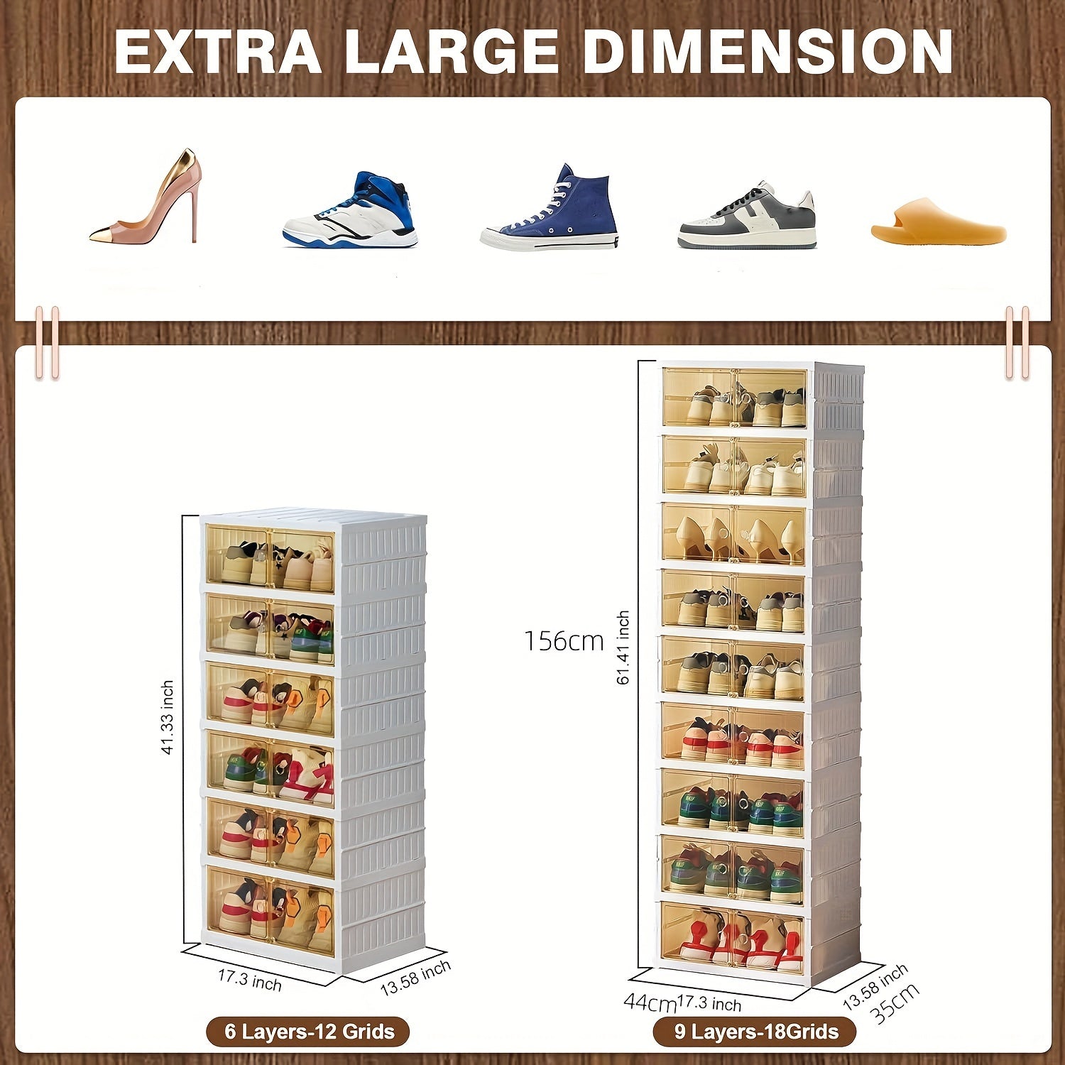 1pc/2pcs Heavy-Duty Collapsible 9-Tier Shoe Cabinet Organizer - Clear Plastic Foldable Stackable Shoe Rack with Shelves, Space-Saving Narrow Storage for Hallway, Apartment, Small Spaces - No Assembly Required (Shelves & Doors)