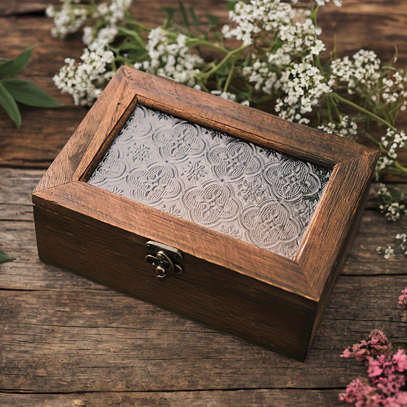1pc Wooden Storage Box - With Lid - Jewelry Storage Box - Retro Rustic Style - Suitable For Storage Of Accessories, Jewelry And Small Items - Ideal Gift