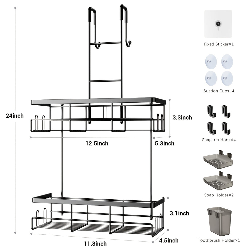 Smart Adjustable Home Storage Rack – durable multi-purpose storage, Over The Door Shower Caddy Hanging Black Rustproof Shower Organizer Over The Door -, designed for American homes, daily convenience and practical gifting