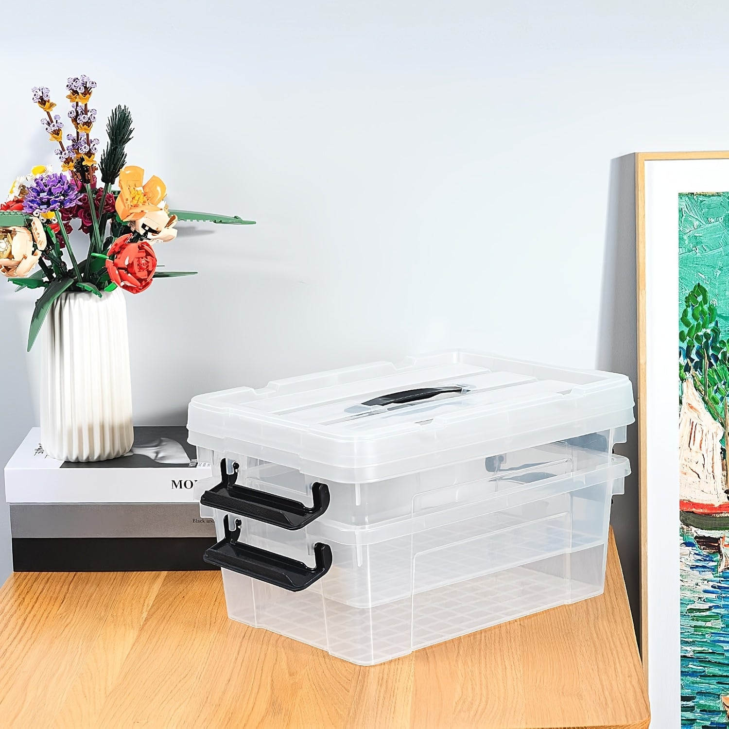 2/4/6pcs, 8/15 Quark Large Plastic Storage Box with Lid | Heavy-duty Bathroom Storage, Pressure-resistant, Sealed Transparent Storage Container with Lid | Essential Storage Item for Home And Dormitory, Suitable for Home/Garage And Other Uses