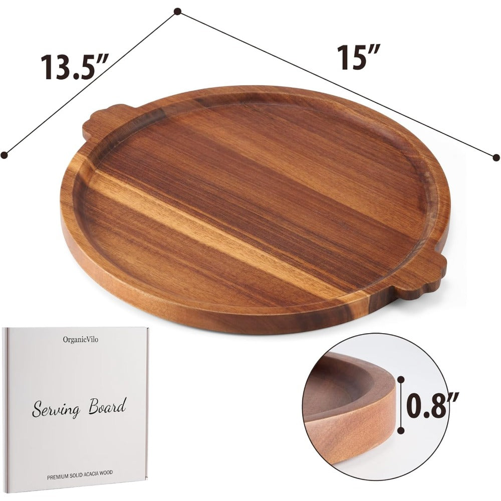 Smart Home Storage Organizer – space-saving everyday organization, Charcuterie Boards Acacia Wood Serving Tray with Handles 13 Round Decorative Ottoman Coffee Table, designed for American homes, daily convenience and practical gifting