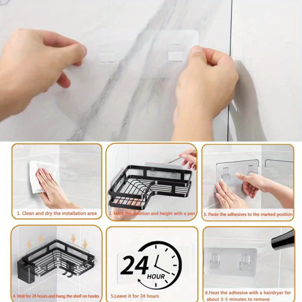 Corner Shower Rack 5 Sets Shower Multifunctional Space Saving Storage Rack Shower Rack With Toothpaste And Razor Holder No Drilling Required Carbon Steel Shower Storage Rack Bathroom Storage Rack