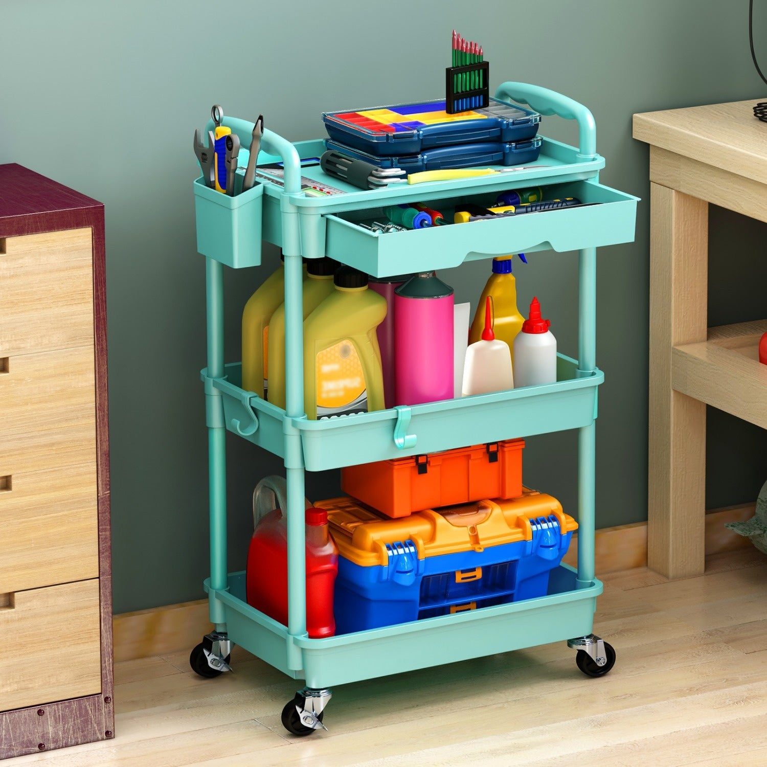 Heavy-Duty 4 Tier Stackable Storage Drawer – smooth-access cabinet organization, 3 4 Tier Rolling Utility Cart with Drawer - Multifunctional Storage Organizer with Lockable, designed for American homes, daily convenience and practical gifting