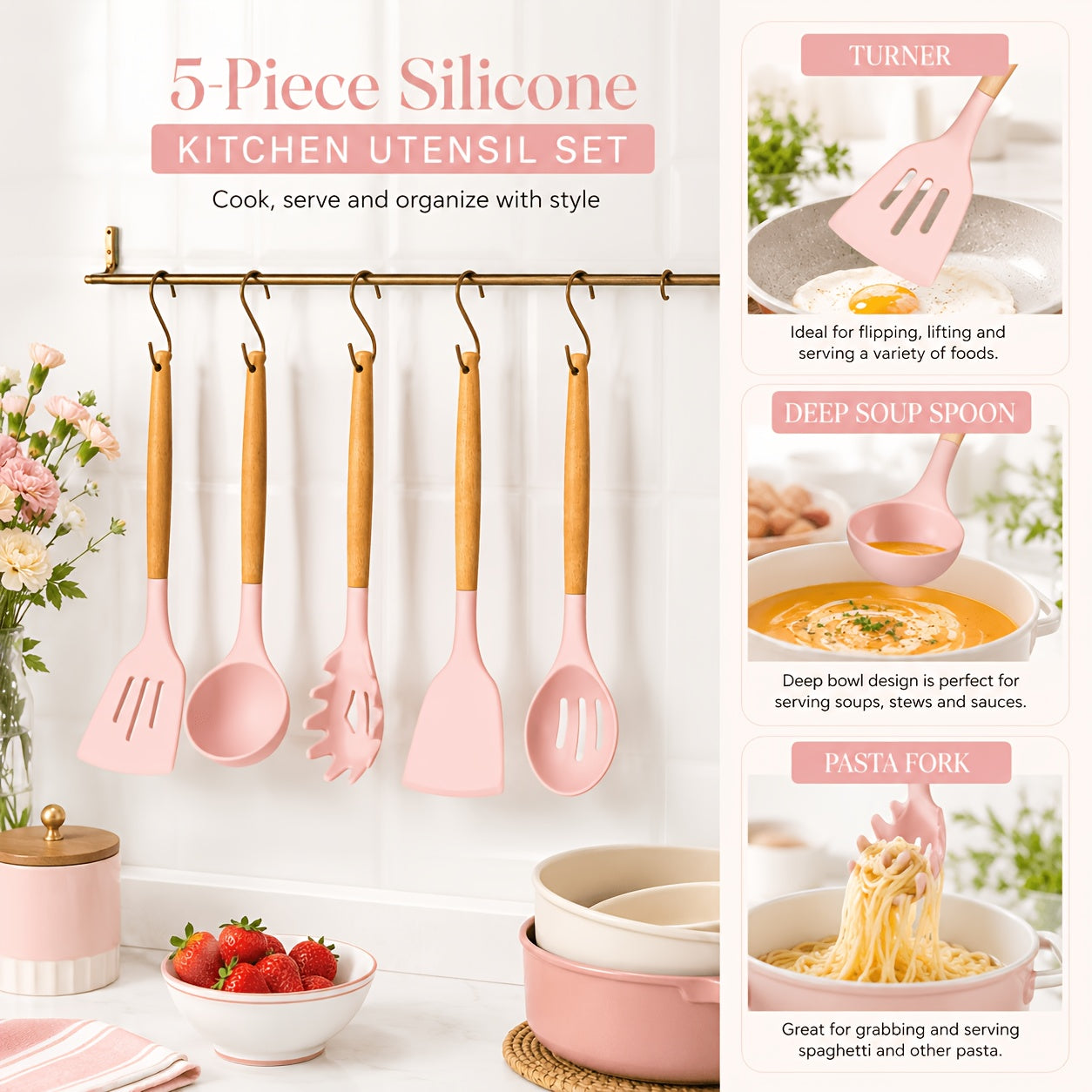 Kitchen Essential – [33pcs Silicone Kitchen Utensil Set With Holder] Heat Resistant Non-Stick Cooking Tools, Kitchen Accessories Set, Include Whisk Tong Spatula, Dishwasher Safe Cookware For